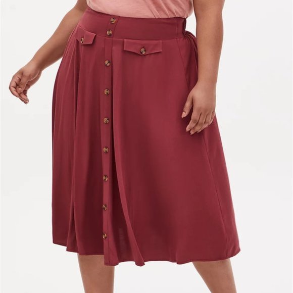 torrid Dresses & Skirts - Torrid High Waist Button Down Midi Burgundy Skirt